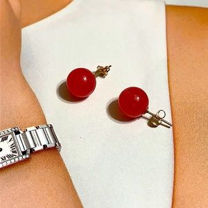 🖤14K Yellow Gold Red Gemstone earrings